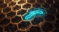 Glowing microscopic pathogen captured in a grid Royalty Free Stock Photo