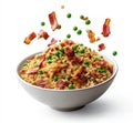 Visualize bacon fried rice that is exploding with a delicious and flavorful taste. Royalty Free Stock Photo