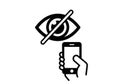 Protecting Privacy: Eye Crossed Out with Phone in Hand, Security Icon Concept Royalty Free Stock Photo