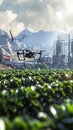 Visualize a dynamic scene where hightech drones and AIpowered machines collaborate to revolutionize farming practices against a