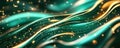 Visualize future financial technology with abstract teal and gold waves AI-powered financial forecasting, machine learning-driven
