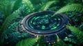 Visualize Future Productivity Digital Dashboard Interface Displayed on Transparent Screen amidst Lush Foliage Imagine a world