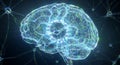 Futuristic digital human brain network glowing blue with neural connections and data flow Royalty Free Stock Photo
