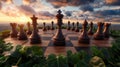 Visualize Strategic Success Witness a business team strategizing on a giant chessboard, a powerful metaphor for goal-oriented