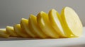 Sliced potatoes, white background, no shadows, hyper-realistic photography in the style of Photorealism Royalty Free Stock Photo