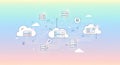 Secure cloud computing network connecting data servers and storage for seamless digital operations Royalty Free Stock Photo