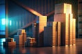 Visualizing Business Growth A Detailed Look at a Stacked Cardboard Growth Chart from Macro Warehouse Royalty Free Stock Photo