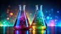 Visualizing Chemical Reactions A CloseUp Look at Bubbling Erlenmeyer Flasks in a Chemistry Experiment Royalty Free Stock Photo