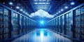 Visualizing Cloud Storage A 3D Concept Illustration of Data Servers and Network Infrastructure
