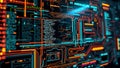 Visualizing Complex Code Architecture A Futuristic Computer HUD Interface with Glowing Data Streams and Dynamic Royalty Free Stock Photo