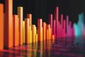 Visualizing Data, Abstract Colorful Bar Graph Displays Dynamic Growth and Fluctuation Trends in a Futuristic Settin