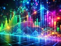 Visualizing Data Flow Dynamic Charts and Graphs Intertwined with Abstract Circuitry and Pixelated Textures Royalty Free Stock Photo
