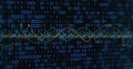 Visualizing data with glowing binary digits and neon waveform lines on analytics grid display Royalty Free Stock Photo