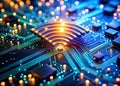 Visualizing the Future HighSpeed Wireless Data Flows Through a Complex Network of Circuit Boards Processors and Big Royalty Free Stock Photo