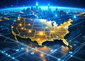 Visualizing the Future of US Digital Infrastructure A Futuristic Nationwide Map Depicting Advanced Connectivity Royalty Free Stock Photo