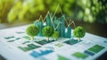 Visualizing growth in sustainable finance with green elements and data charts