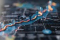 Visualizing Growth, Tracking Upward Trends on a Dynamic Map, Showing Progress with 3D Arrows and a Colorful Path, R