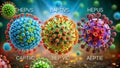 Visualizing Hepatitis Viruses A Comparative Micrograph of Types A B C D and E