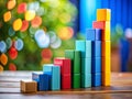 Visualizing Success A Blue Bar Graph Ascends on Stacked Building Blocks Symbolizing Growth and Achievement