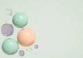 Colorful spheres and bubbles on a soft pastel background