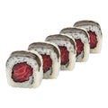 Delicious tuna sushi rolls with seaweed and rice isolated on white background Royalty Free Stock Photo