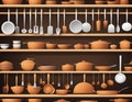 A visually appealing composition showcasing various kitchen utensils artfully hung in an orderly Royalty Free Stock Photo