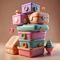 Colorful Stack of Stylized Pastel Storage Containers 3D Render Royalty Free Stock Photo