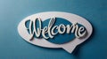 3D Welcome Text in Speech Bubble on Blue Background Royalty Free Stock Photo