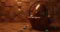 A Luxurious Chocolate Easter Egg in a Wicker Basket. Royalty Free Stock Photo