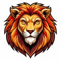 Lion head illustration with fiery mane, intense eyes, and detailed shading. Bold, stylized graphic Royalty Free Stock Photo