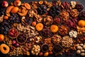 A visually appealing display capturing a variety of dried fruits arranged on a clean surface. Royalty Free Stock Photo