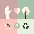 Eco-Friendly Concepts: Hand, Heart, Tree, Bio, Recycle Royalty Free Stock Photo
