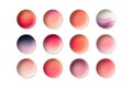 Collection of Twelve Round Gradient Swatches in Various Shades of Pink Orange and Red on a White Background Royalty Free Stock Photo