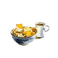 Delicious nachos and hot coffee presented in a unique artistic style Royalty Free Stock Photo
