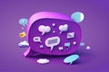 Speech bubble with chat icons on violet background Royalty Free Stock Photo