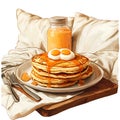 Delicious Stack of Pancakes with Eggs and Orange Juice for Breakfast Royalty Free Stock Photo