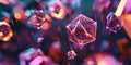 A visually captivating abstract background with softly glowing, floating neon polyhedrons