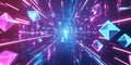 A visually captivating abstract background with softly glowing, floating neon polyhedrons