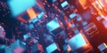A visually captivating 3D abstract background showcasing floating metallic cubes, softly
