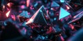 A visually captivating 3D abstract background showcasing floating metallic pyramids glowing with