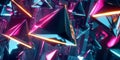 A visually captivating 3D abstract background showcasing floating metallic pyramids with