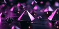 A visually captivating 3D abstract background showcasing floating metallic pyramids glowing with