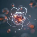 A visually captivating model of an atom showcases glowing nuclei and electron paths, illustrating the beauty and complexity of