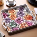 Visually Captivating Paper Tray with Romantic Rose-Inspired Pattern