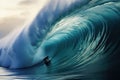 A visually captivating photo captures the exhilaration as a man skillfully rides a massive wave on top of his surfboard, Surfer on