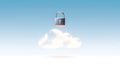 Digital Cloud Security Concept: 3D Render of a Secure Padlock Protecting Data in the Sky. Royalty Free Stock Photo