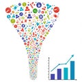 A visually distinct funnel composed of multicolored icons, Royalty Free Stock Photo