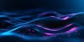 A visually dynamic abstract background with undulating metallic waves, infused with glowing neon