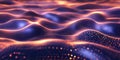 A visually dynamic abstract background with undulating metallic waves, infused with glowing neon
