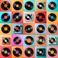 5x5 grid collage of vinyl records and record players